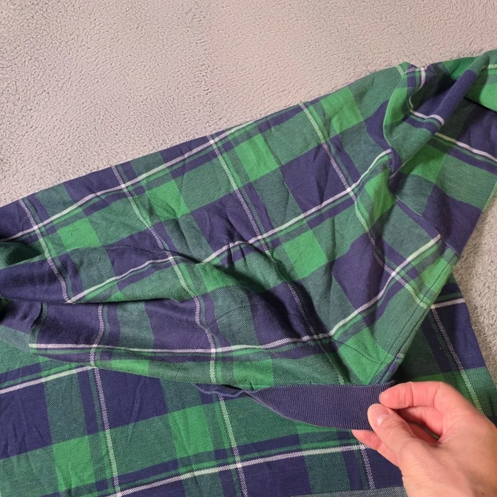 Polo Ralph Lauren Mens L Polo Shirt Green Navy Blue Plaid Short Sleeve Made USA